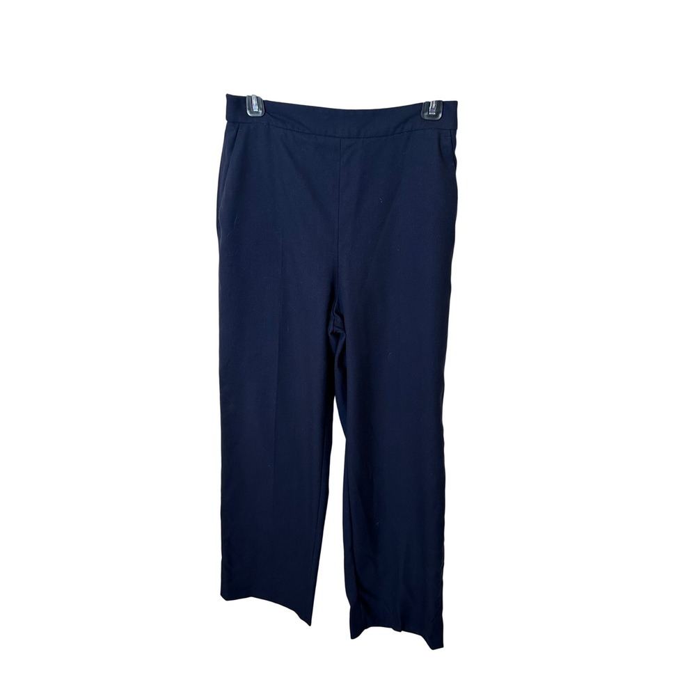 Zara Navy Blue High Waisted Straight Leg Trousers Womens Medium Elastic‎ Back